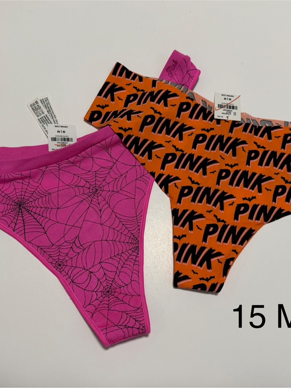 PINK Victoria's Secret Halloween Spiderweb & Logo Bikini Panties - Pink & Orange